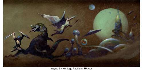 Frank Frazetta "Fantasy World" Doubleday Science Fiction Book Club House Ad Painting Original Art (c. 1970s).... | Heritage