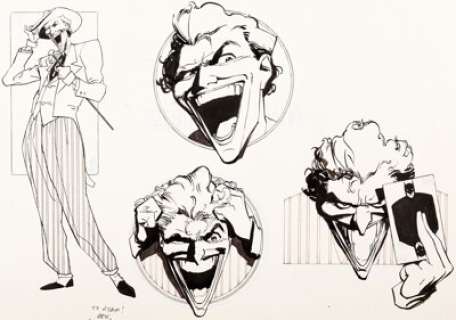 Kyle Baker - Joker Merchandising Illustrations Original Art (DC, c. 1989). This page features four -