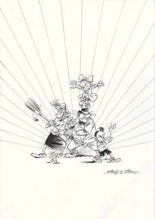 Krings, Jean-Marc | Krings, Jean-Marc - Dessin original - Bob & Bobette - Shaolin | Catawiki