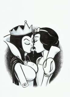 Ramis | Ramis - Original drawing - underground comic - sexy girl - Snow White and The Evil Queen kiss - EO | Catawiki