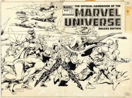 John Byrne and Joe Rubinstein The Official Handbook of the Marvel Universe Deluxe Edition #2 Wraparound Cover Original Art (Marvel, 1986).