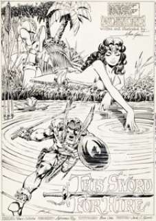 Mike Grell and Vince Colletta Warlord #25 Double Splash Pages 2-3 Original Art (DC, 1979).