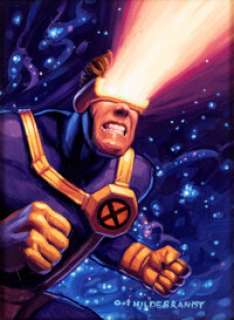 Greg and Tim Hildebrandt 1994 Marvel Masterpieces Trading Card #25 Cyclops Painting Original Art (Fleer, 1994). (Total: 3 Items)