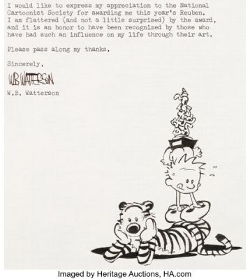 Bill Watterson Calvin and Hobbes Letter Illustration Original Art (c. 1986). | Heritage