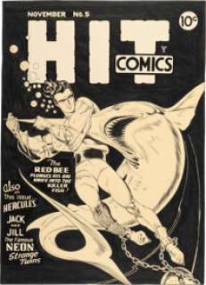 Lou Fine Hit Comics #5 Red Bee Cover Original Art (Quality, 1940). | Heritage