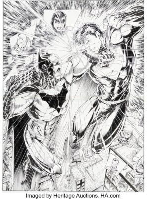 Brett Booth and Norm Rapmund Batman / Superman #6 Double Splash Pages 20-21 Original Art (DC, 2014).