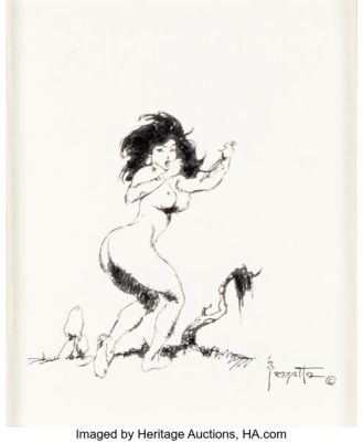 Frank Frazetta - Woman With Dagger Illustration Original Art (undated). | Heritage