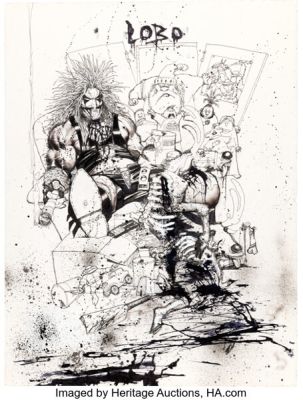Simon Bisley - Lobo and Santa Claus Christmas Illustration Original Art (c. 1991). | Heritage