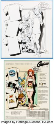 Dave Stevens - T-shirt Advertisement Illustration Original Art (Graphitti Designs, c. 1982). | Heritage