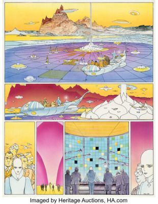 Jean Giraud (Moebius) La Mémoire du Futur Cover and Story Page 5 Original Art (Gentiane, 1983). | Heritage