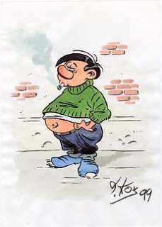Kox, Daniel | Kox, Daniel - Dessin original couleur - Hommage à Franquin - (1999) | Catawiki