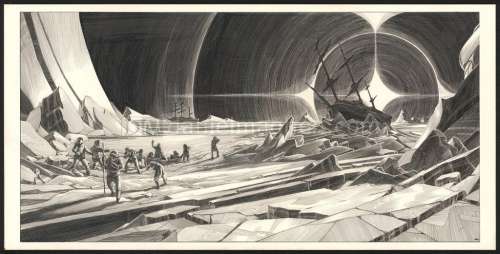 Nicolas Delort - Illustration originale d‘après "L‘expédition Franklin au Pole Nord avec le bateau "HMS Terror" prisonnier dans la glace"