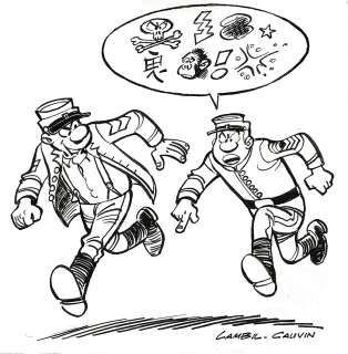 Lambil | Les Tuniques Bleues, dessin original à l’encre de chine réalisé pour un ex-libris. On joint la publication. | Septimus