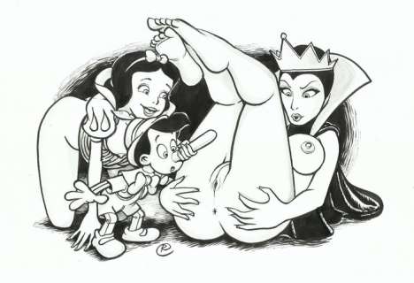 Ramis - 1 Original drawing - sexy girl - Snow White and Pinocchio | Catawiki