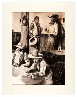 MATT CLARK GAMBLERS IN WESTERN SALOON ILLUSTRATION ORIGINAL ART. | Hake’s