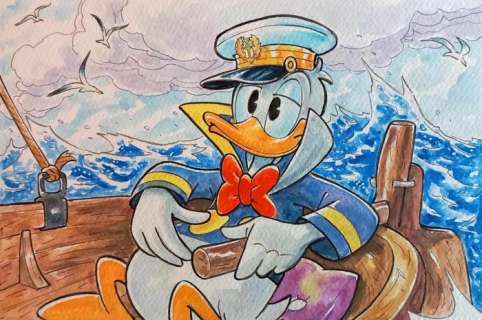 Alessandro Gottardo - 1 Watercolour - Donald Duck - "Marinaio in mare aperto" - 2024 | Catawiki