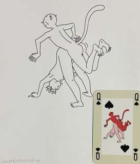Swarte, Joost - Original Card game Art - erotic ’Horny Cats / Krolse Katten - 1 Art de la carte originale - 1995 | Catawiki