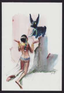 Follet, René - 1 Original colour drawing - René Follet illustre l’Histoire - Egyptienne adorant Anubis - 1999 | Catawiki
