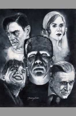 Sanjulian Signed Universal Monsters Original Painting Boris Karloff Frankenstein | eBay US