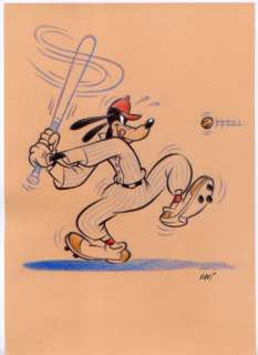 XAVI (Xavier Vives Mateu) - 1 dessin au crayon de couleur et aquarelle - Mickey Mouse - Goofy playing baseball - 2024 | Catawiki