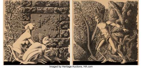 Hannes Bok (American, 1914-1964). The Shadow Over Innsmouth, Weird Tales interior title illustration (in two par...