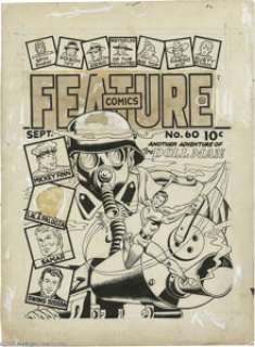 Gill Fox - Feature Comics #60 Cover Original Art (Quality, 1942). The original miniscule superhero, Doll Man, makes -