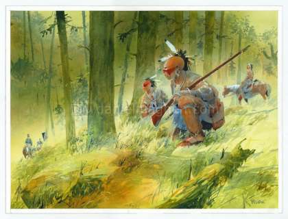 Patrick Prugne - Illustration originale réalisée pour un ex-libris édité par Canal BD et publié dans Pawnee en double page - Pawnee