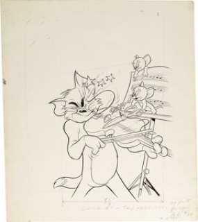 Tom and Jerry Comics #64 Cover Original Art (Dell, 1949). Jerry and Tuffy cut Tom‘s concert short in this -
