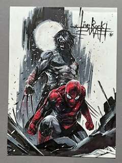 Matt Mattina - 1 Original drawing - Wolverine & Spiderman im Mondschein "Live Rock" | Catawiki