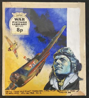 Lot 301 - AIR ACE PICTURE LIBRARY #20 ’Lone Wolf Pilot’ original comic book cover artwork with acetate overlay | Excalibur Auctions