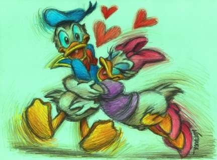 Joan Vizcarra - Donald & Daisy Duck - Celebrating Love - Original Drawing - Pencil Art - Hand Signed | Catawiki