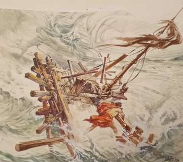 Tacconi, Ferdinando - 1 Original colour drawing - Mitologia - Ulisse contro la tempesta di Poseidone | Catawiki