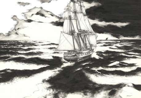 Franck Bonnet - The Chase, Barbary‘s Xebel Illustration originale - USS Constitution