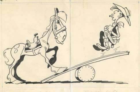 Morris | Lucky Luke, illustration Ã  l’encre de Chine sur… | Millon