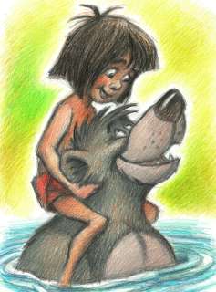 Joan Vizcarra - Mowgli and Balloo: Jungle Joy in the River - Original Pencil Drawing - Hand Signed | Catawiki