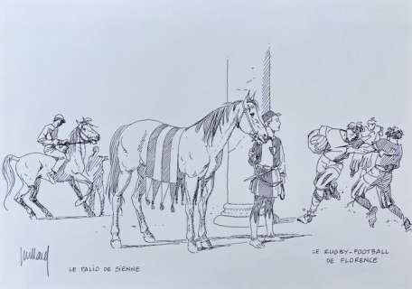 Juillard, André - 1 Original drawing - Le Palio de Sienne, le rugby-football de Florence | Catawiki