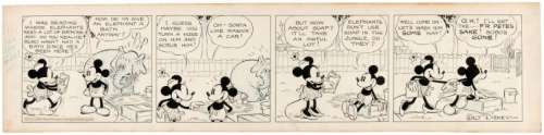 "MICKEY MOUSE - BOBO THE ELEPHANT" ORIGINAL AUGUST 31, 1934 DAILY STRIP ART BY FLOYD GOTTFREDSON. | Hake’s
