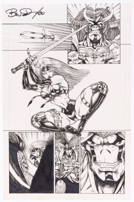 Lot 49 - BEN DUNN WARRIOR NUN AREALA AND AVENGELYNE #1 COMIC BOOK PAGE ORIGINAL ART. | Hake’s
