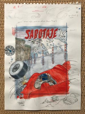 Daniel Torres - 1 Watercolour - Sabotage! - Boceto portada Sabotage! - 1988 | Catawiki
