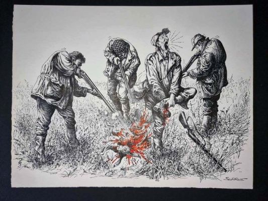 Serre, Claude - 1 Original colour drawing - Humour Noir - "Accident de chasse" - 1998 | Catawiki