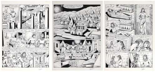 Debruyne (Jacques) | Akhtar le scribe, ensemble de 3 planches à… | Millon