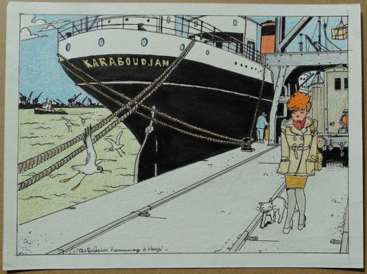 Wasterlain, Marc - 1 Original colour drawing - Hommage à Hergé : Le crabe aux pinces d’or | Catawiki
