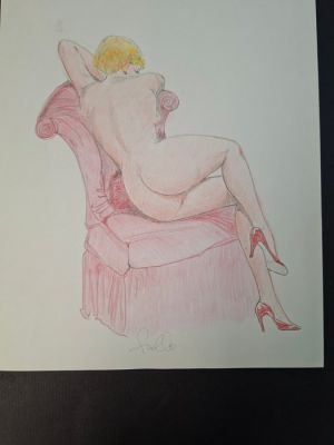 Frollo Leone - 1 Dessin couleur d’origine - vrouwelijk naakt - Zittend vrouwelijk naakt | Catawiki