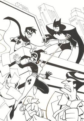 Mauricet - 1 Original drawing - Batman: The Animated Series - ft. Harley Quinn, Batman, Robin & The Joker - 1999 | Catawiki