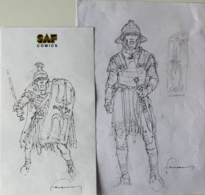 Hermann (Huppen, Hermann) - 2 Original preliminary drawing - Brigantus - Ensemble de 2 Études de personnages | Catawiki