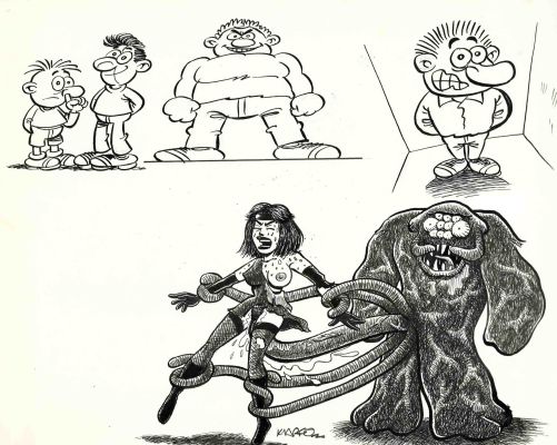 Joan C. Marco | Original drawing: Girl and Monster – Marco | Origin Of Comics