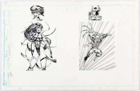 Scott Clark WildC.A.T.s Trading Cards #66 "Warblade" and #91 "Voodoo" Illustration Original Art (Topps...