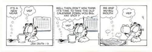 Jim Davis Garfield Daily Comic Strip Original Art dated 1-3-98 (PAWS/Universal Feature Syndicate, 1998). It’s cat - | Heritage