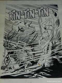 (BE1) PORTADA ORIGINAL DE RIN TIN TIN - DIBUJADA POR BEYLOC , 46 X 37 CM, SEÑALES DE USO