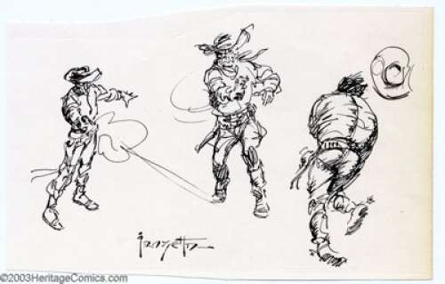 Frank Frazetta - Original Sketches, Western Gunfighters (undated). Three images of Western gunfighters; one - | Heritage